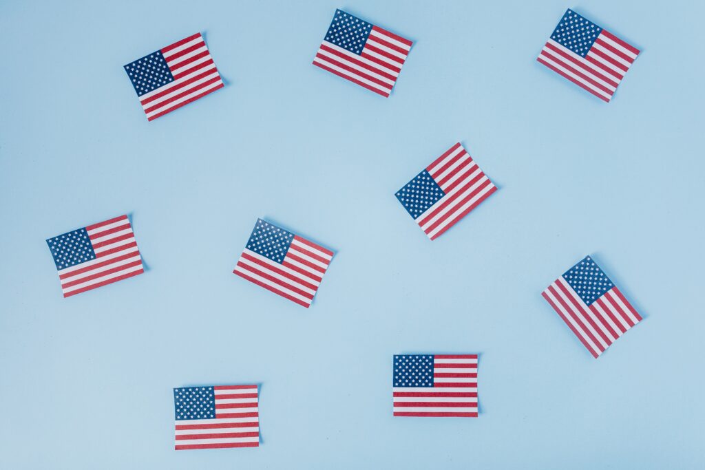 American flags on a blue background